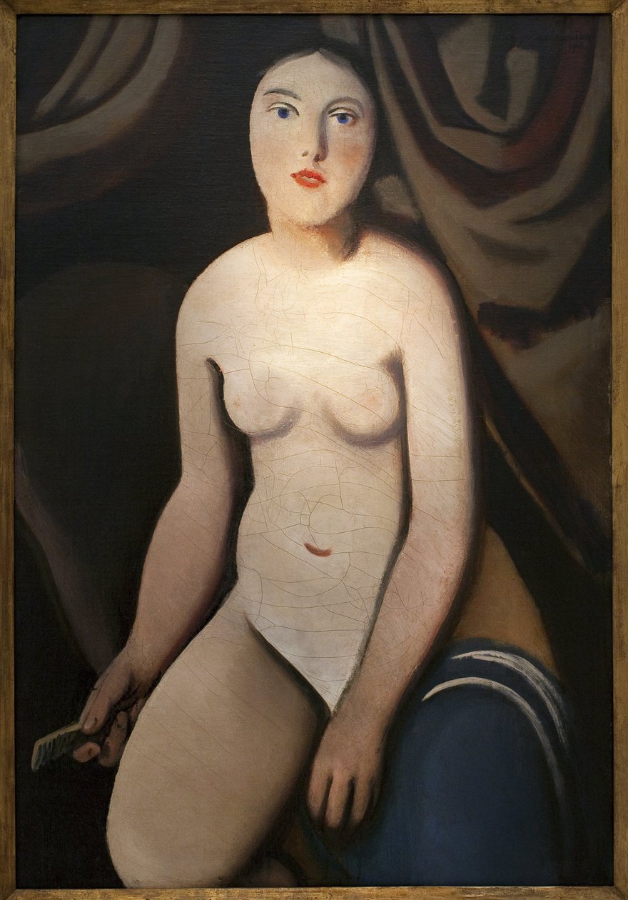 Frente al espejo. Pintura de Rudolf Kremlicka (1886-1932), Óleo sobre lienzo de Rudolf Kremlicka
