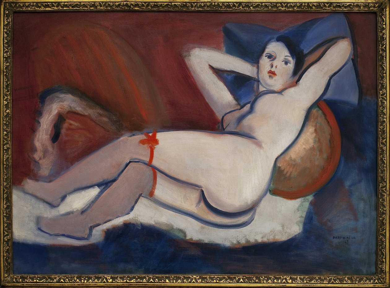 Mujer dormida. Pintura de Rudolf Kremlicka (1886-1932), Óleo sobre lienzo de Rudolf Kremlicka
