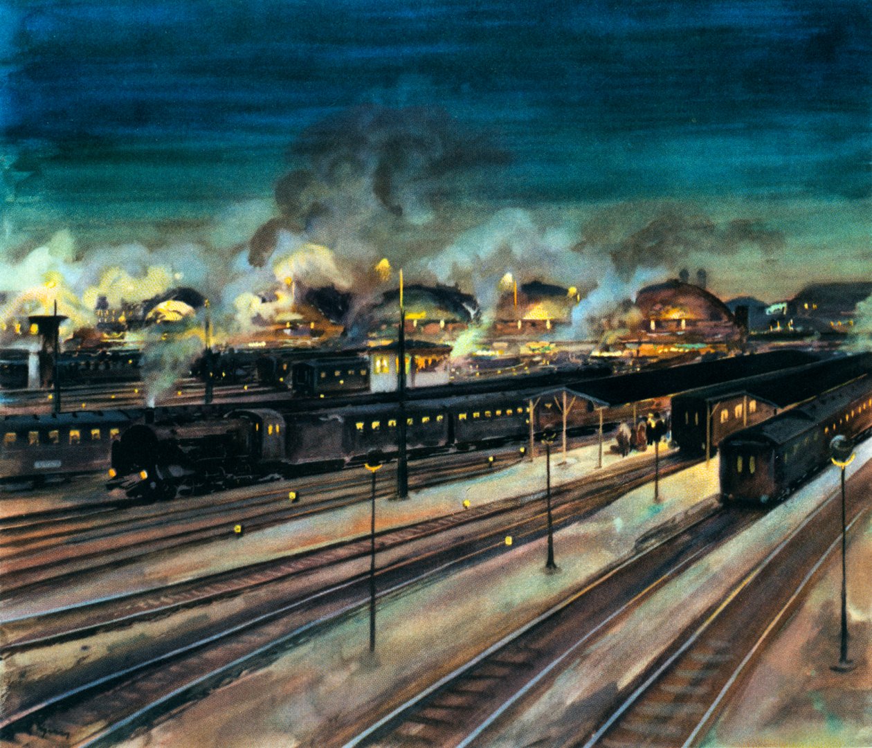 Ferrocarriles alemanes - Estación central de Múnich de noche de Rudolf Lipus