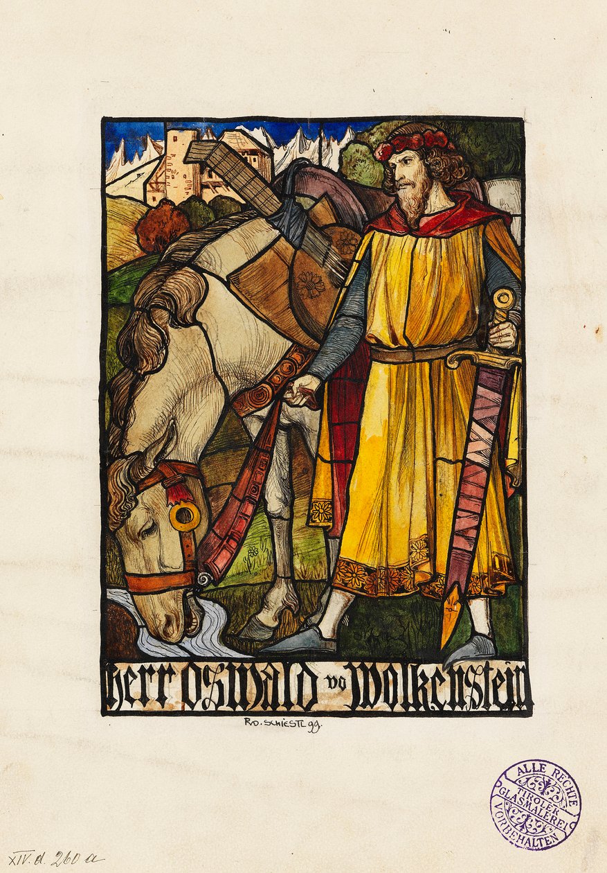 Oswald von Wolkenstein Diseño para vidrieras, 1899 de Rudolf Schiestl