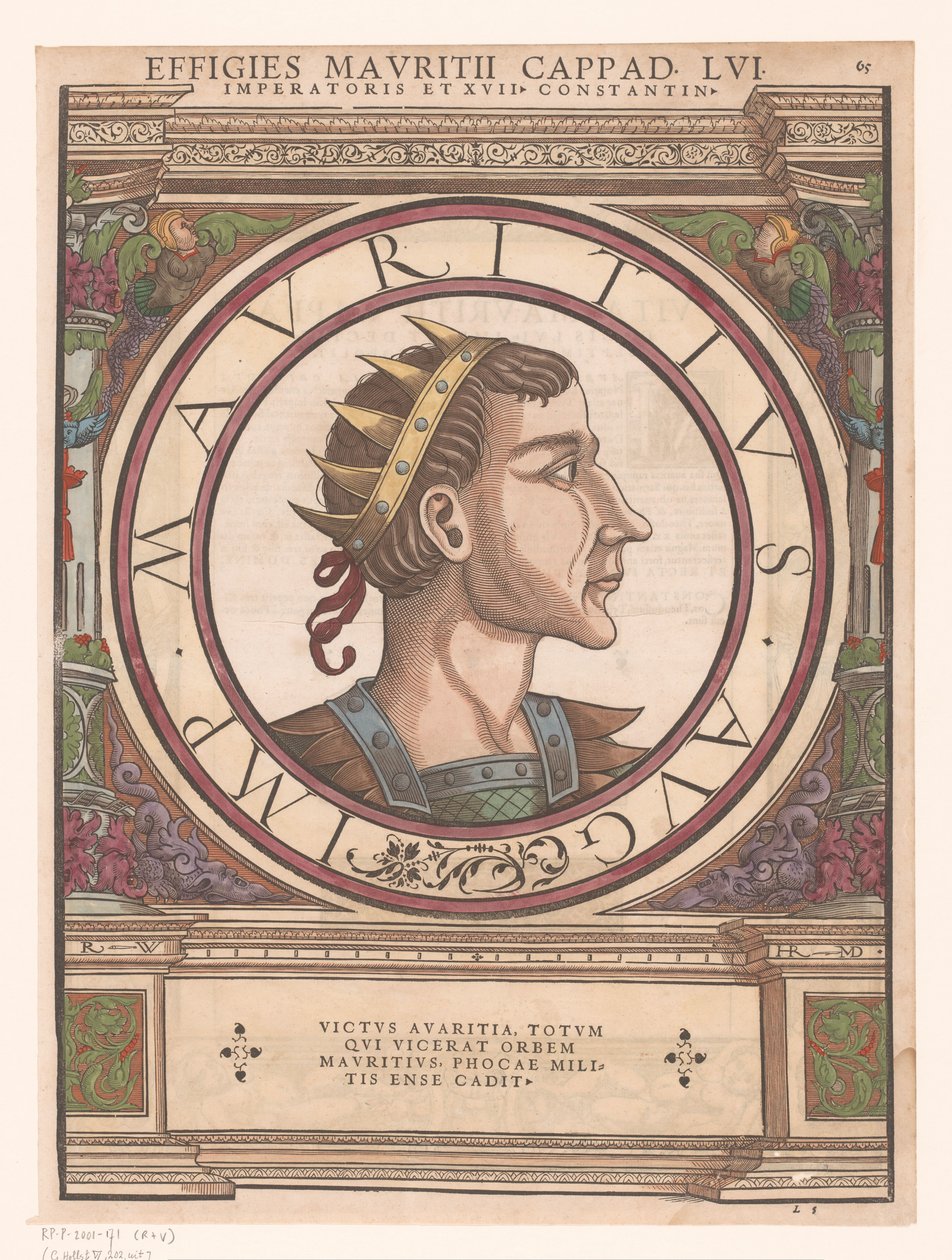 Retrato de Mauricio Capadocio en marco arquitectónico de Rudolf Wyssenbach