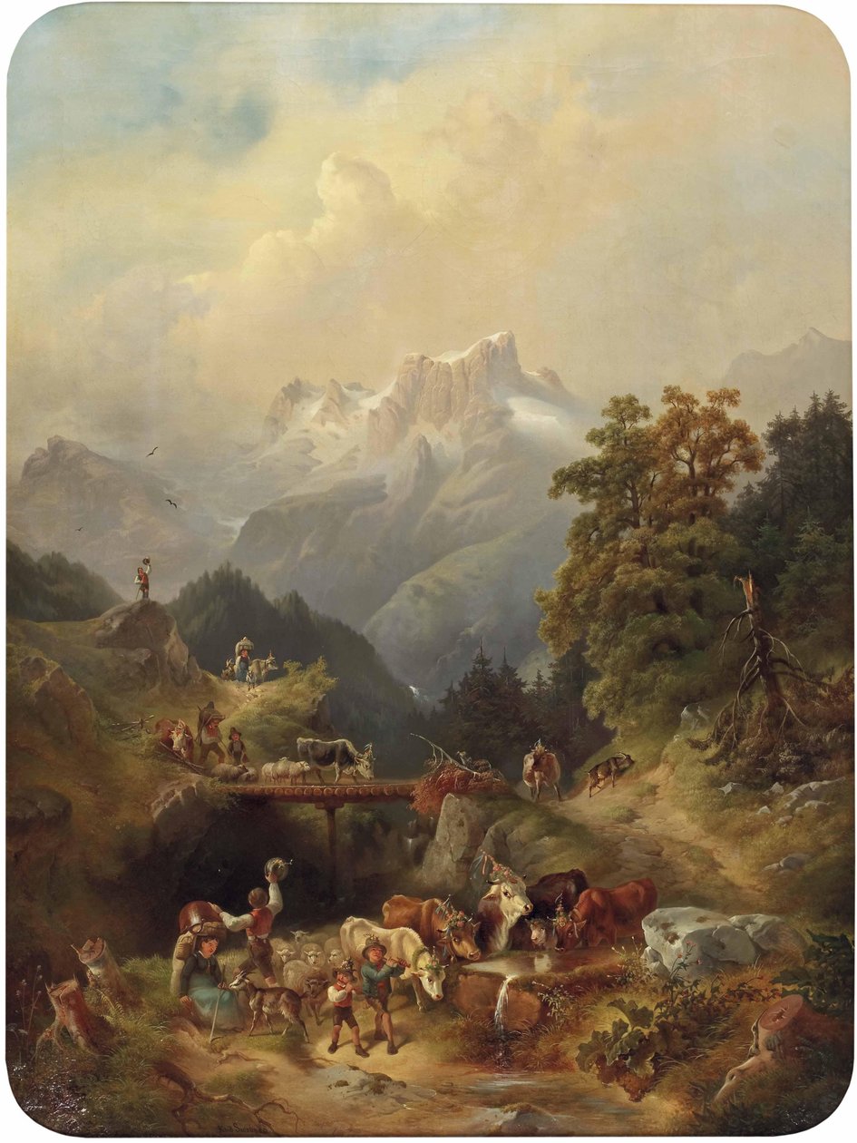 Desfile festivo de ganado en los Alpes de Rudolf Swoboda der Ältere
