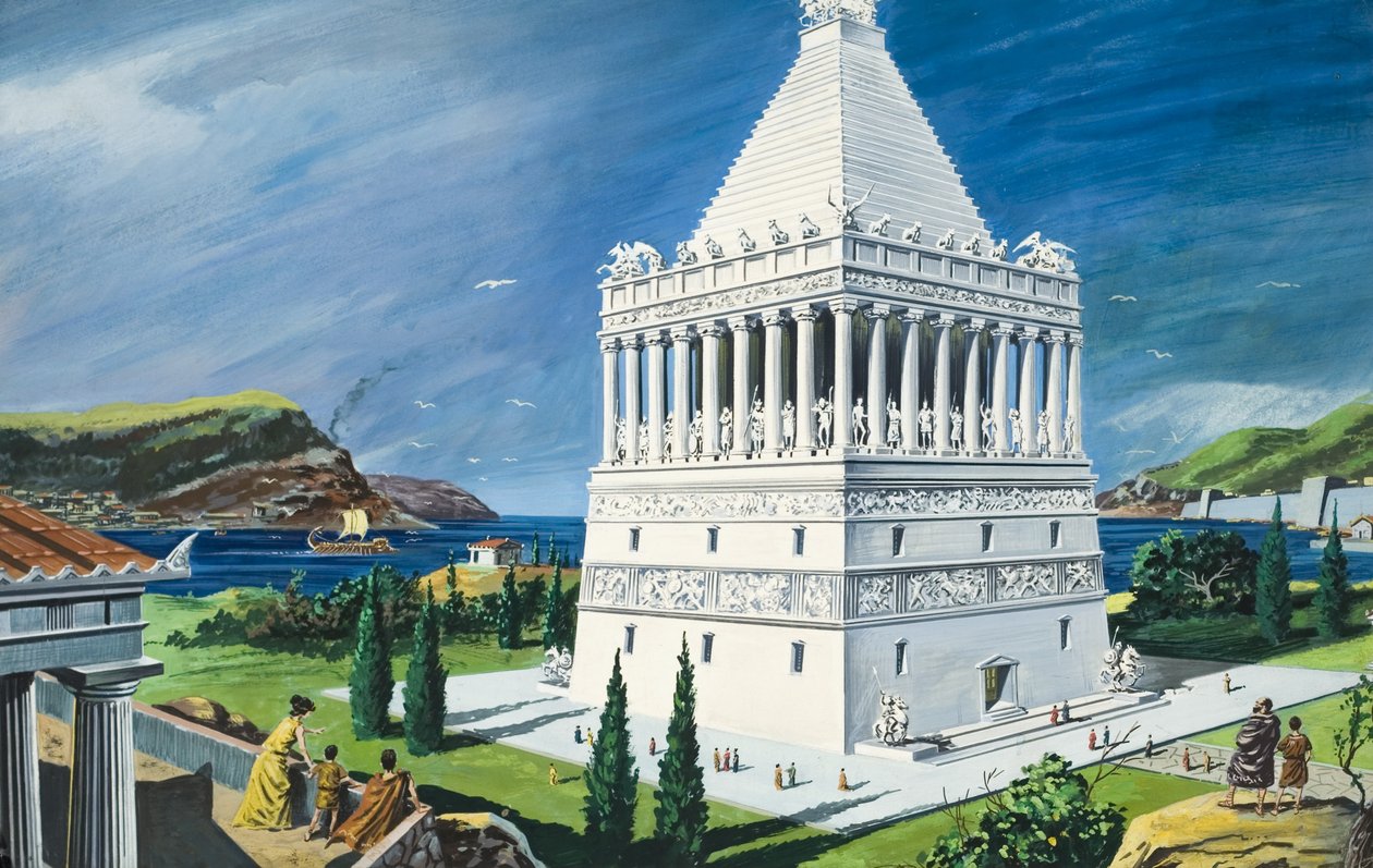 Mausoleo de Halicarnaso, terminado en 353 a.C. (gouache sobre papel) de Ruggero Giovannini