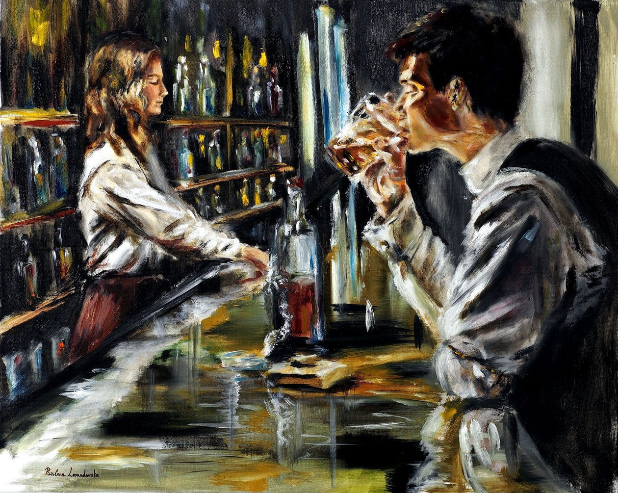 En el bar, 2021 (óleo sobre lino) de Ruslana Levandovska