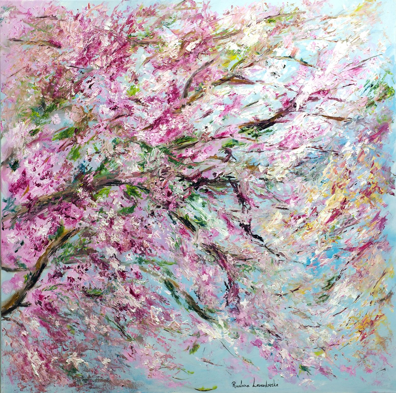 Cerezos en flor - ¡ya llegó la primavera!, 2022 (óleo sobre cavas) de Ruslana Levandovska