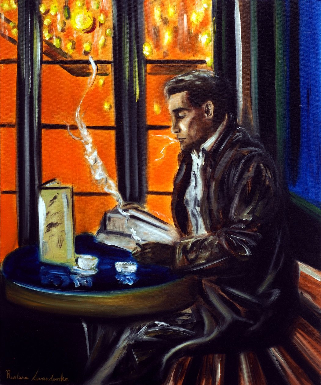 Caballero en un café de París, 2025 (óleo sobre lienzo) de Ruslana Levandovska