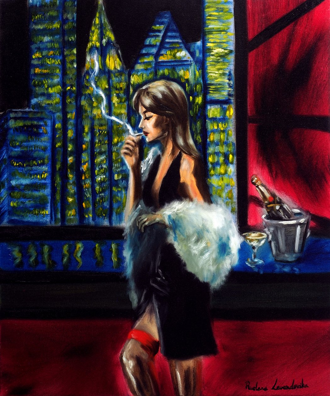 Dama de noche en la ciudad, 2025 (óleo sobre lienzo) de Ruslana Levandovska