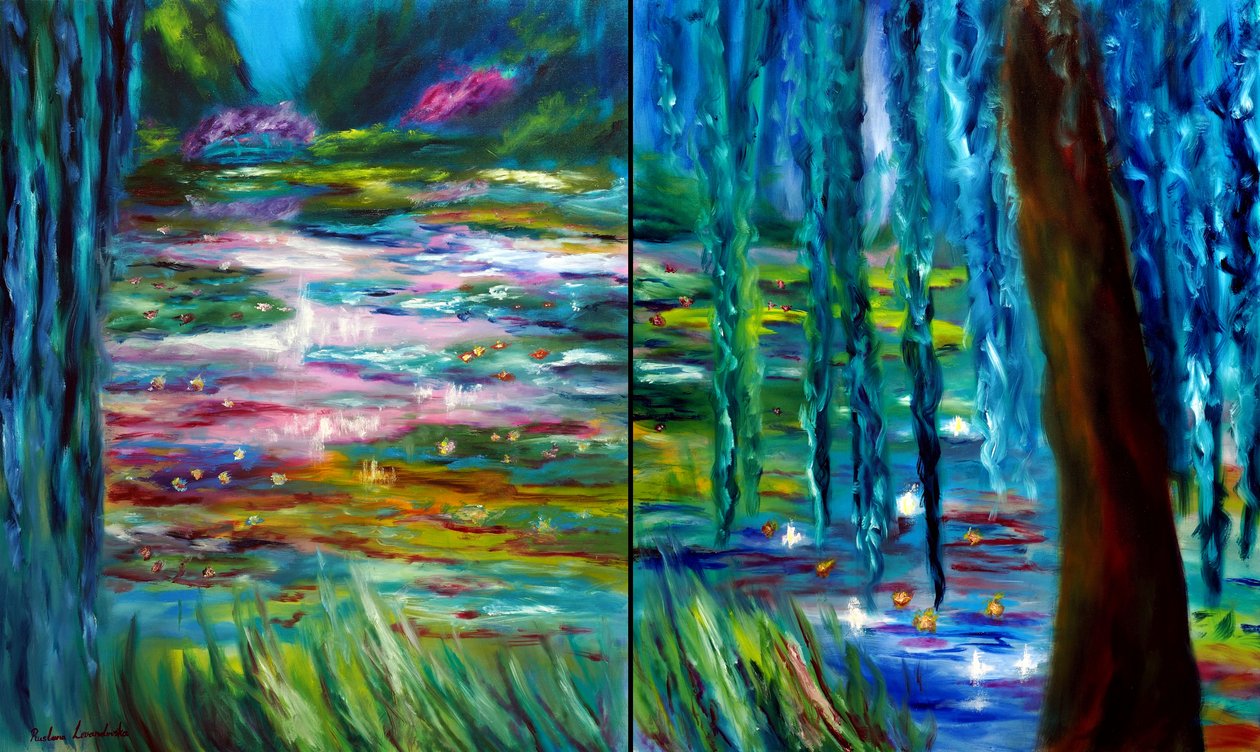 Díptico de Monet Jardín japonés en Giverny, 2024 (óleo sobre lienzo) de Ruslana Levandovska
