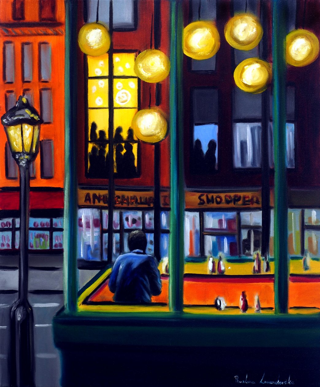Nightfall Cafe, 2025 (óleo sobre lienzo) de Ruslana Levandovska