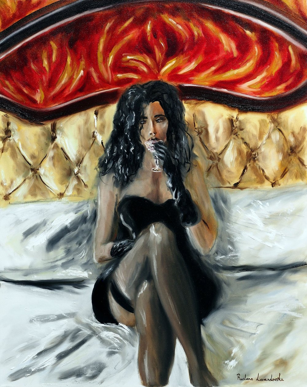 Mujer con un cóctel, 2023 (óleo sobre lienzo) de Ruslana Levandovska
