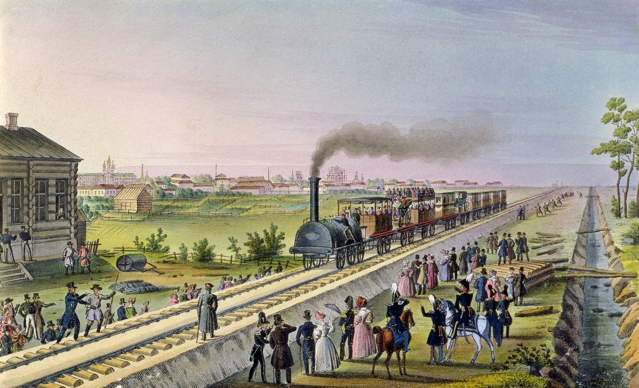 Inauguración de la primera línea ferroviaria de Tsarskoe Selo a Pavlovsk en 1837 de Russian School