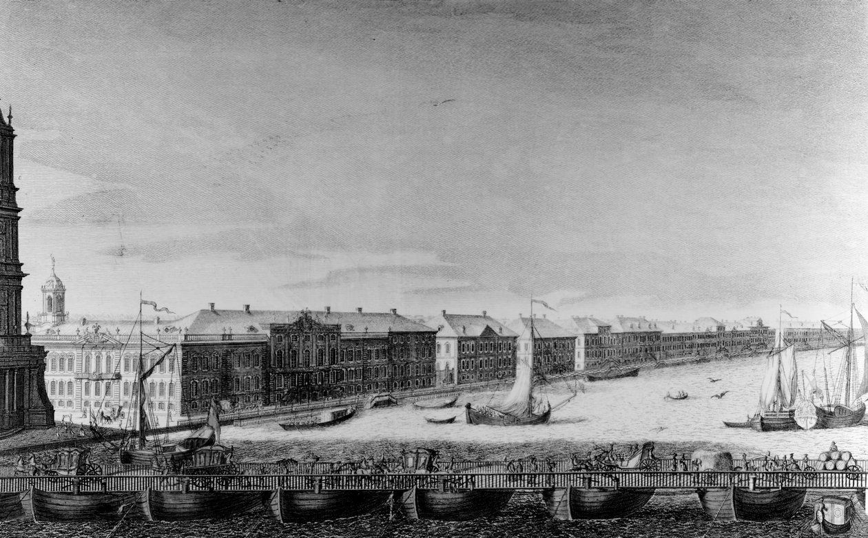 Puente flotante de San Isaac sobre el río Neva de Russian School