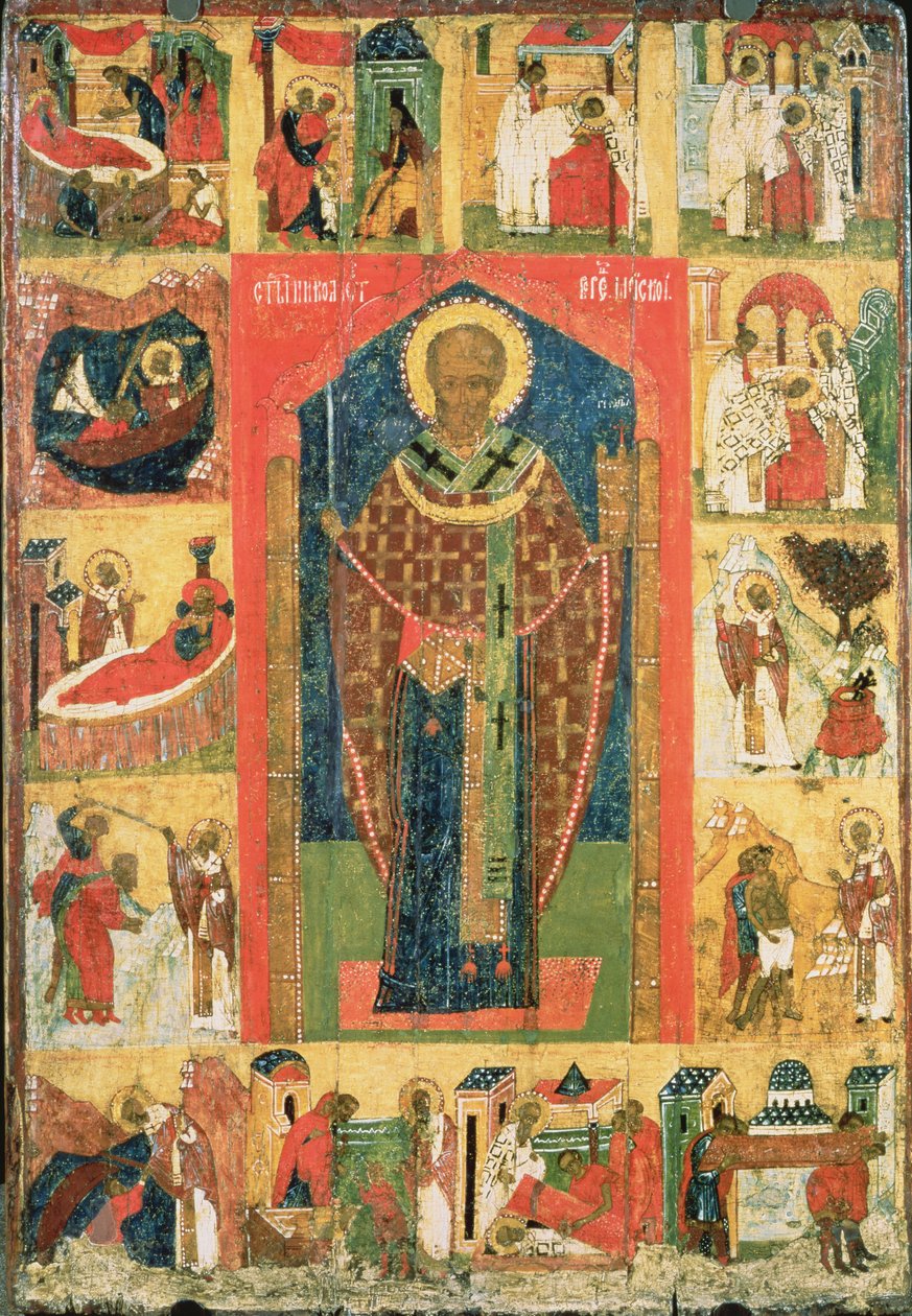 San Nicolás de Moshajsk con escenas de su vida de Russian School