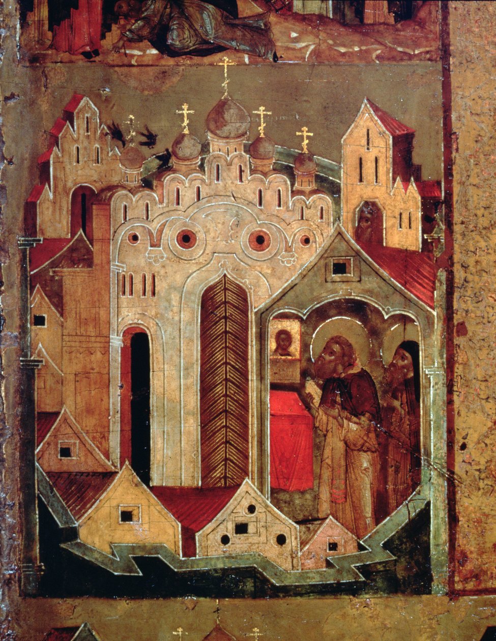 La visión de San Sergio de Radonesh, 1640s (temple sobre tabla) (detalle) de Russian School