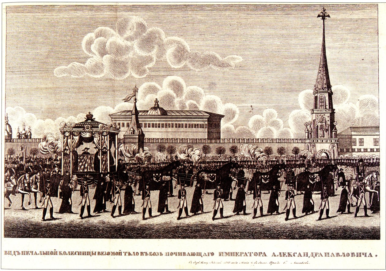 Ceremonia fúnebre del Emperador Alejandro I en el Kremlin de Moscú, 1828 de Russian Master
