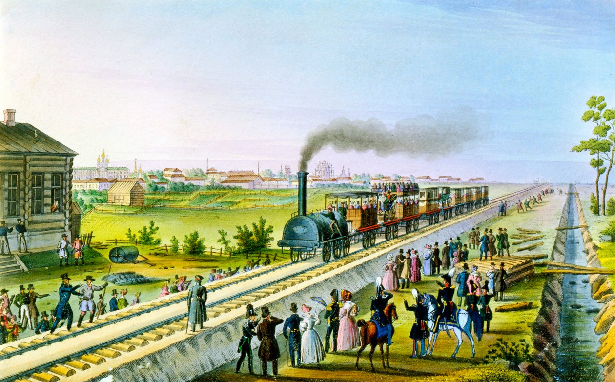 Apertura de la primera línea ferroviaria de San Petersburgo a Pavlovsk, Rusia, años 1830 de Russian Master