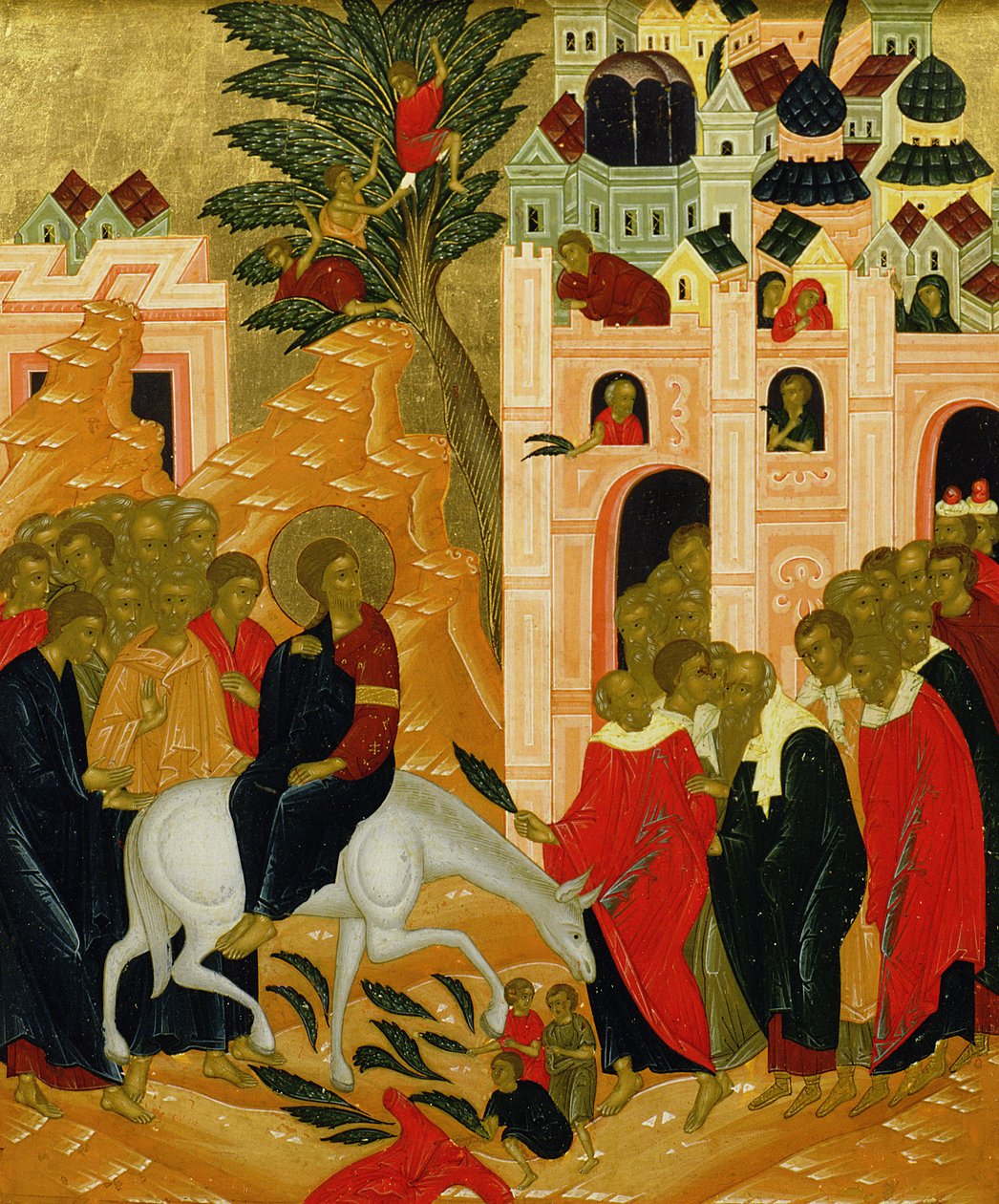 Entrada de Cristo en Jerusalén, icono de Russian School