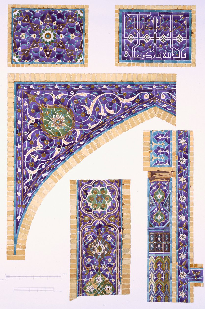 Azulejos decorativos en azul, verde y crema con contornos dorados, pub. 1905 de Russian School
