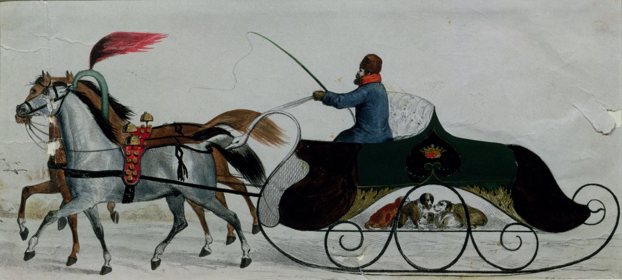 Trineo tirado por caballos (detalle) de Russian School
