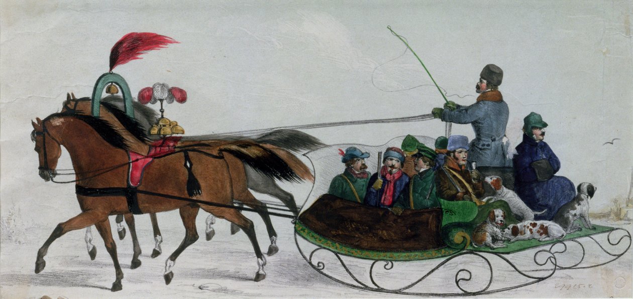 Trineo tirado por caballos (detalle digital) de Russian School