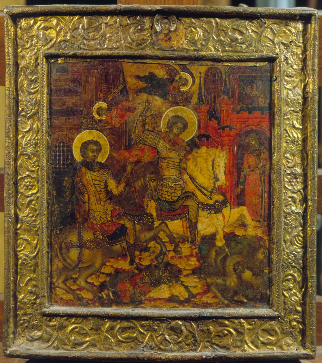 Icono que representa a San Jorge y San Demetrio, c.1676 de Russian School