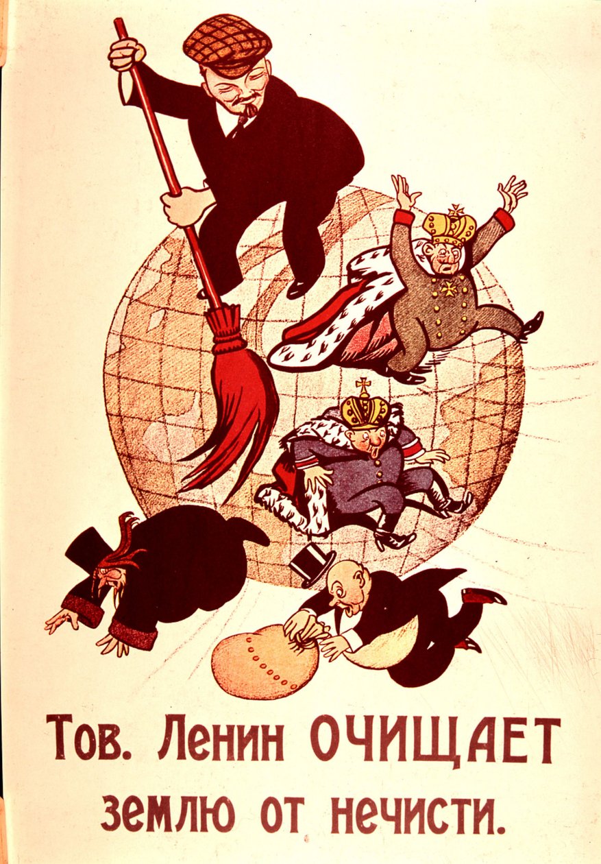 Lenin barriendo Monarquía, Iglesia y Burguesía (imprimir) de Russian School
