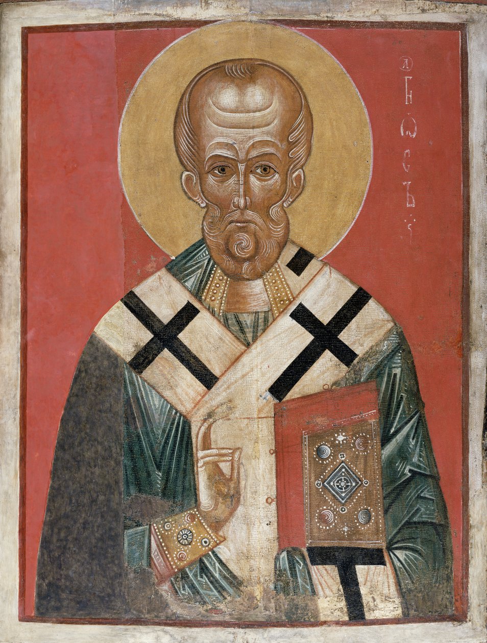 San Nicolás, escuela de Novgorod, c.1300 (temple sobre yeso) de Russian School