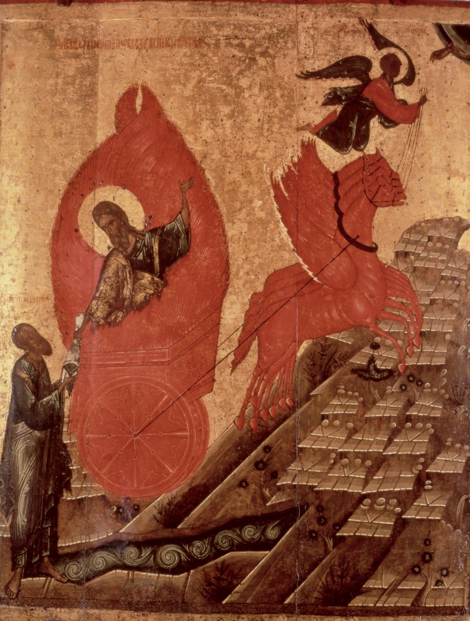La Ascensión de Elías, icono, Escuela de Pskov de Russian School