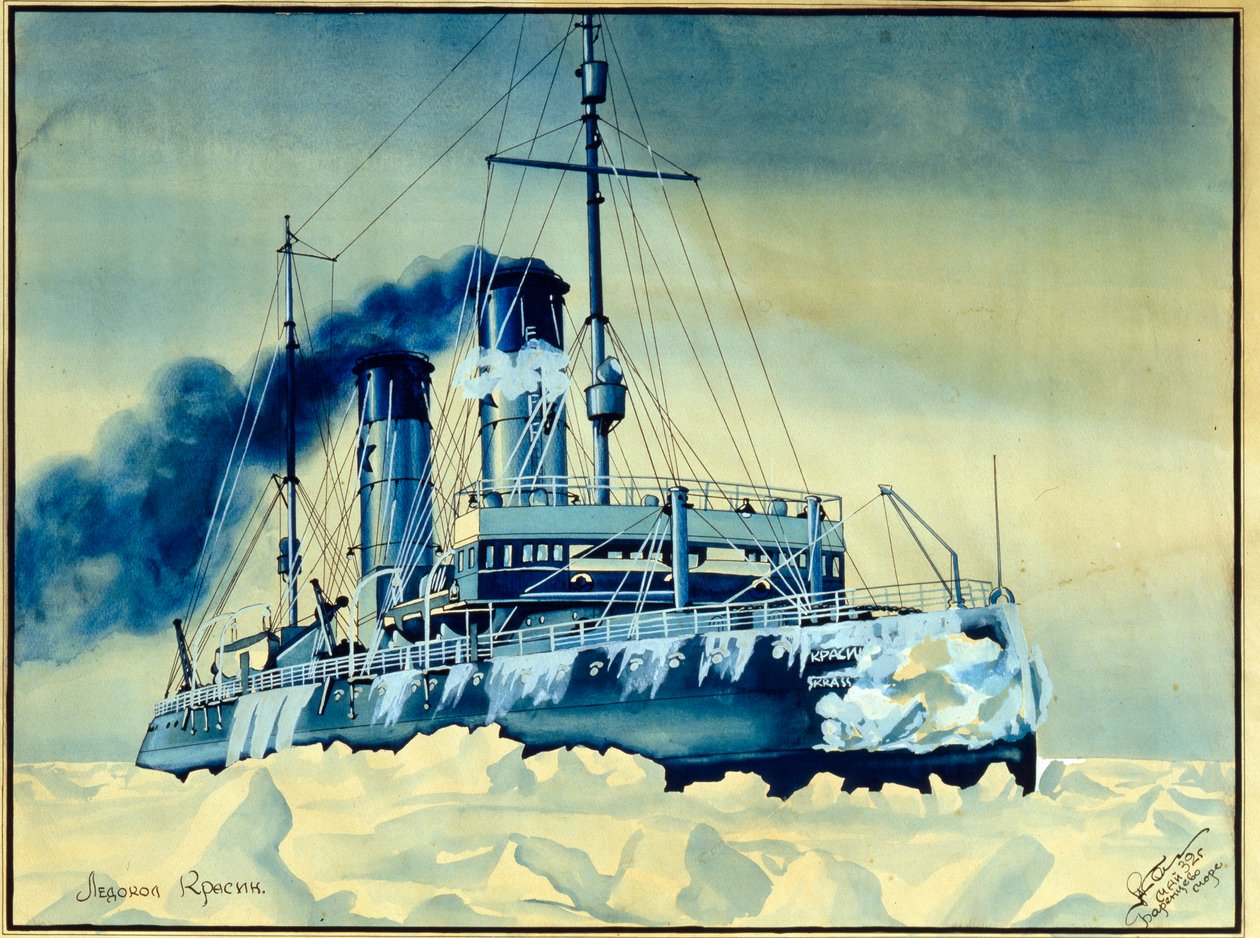 La brisa helada de Krasin entre los bloques de hielo del Mar de Barents (Océano Ártico) de Russian School