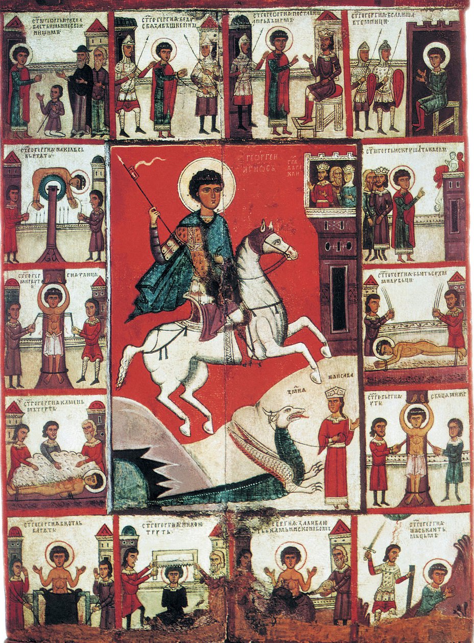 San Jorge con escenas de su vida de Russian icon.