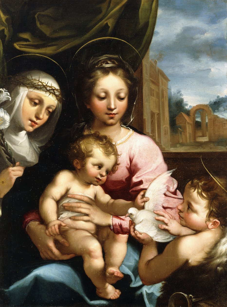 La Madonna y el Niño con el Niño San Juan Bautista y Santa Catalina de Siena, c.1597-1612 de Rutilio Manetti