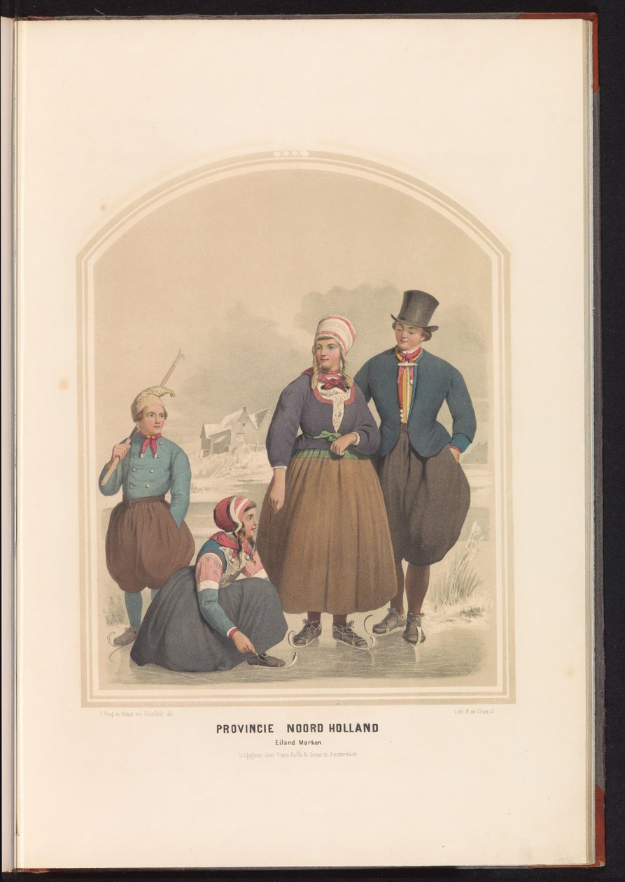 Traje tradicional de la isla de Marken en Holanda Septentrional, 1857 Provincia de Holanda del Norte. Isla de Marken / XXX (título sobre objeto) de Ruurt de Vries