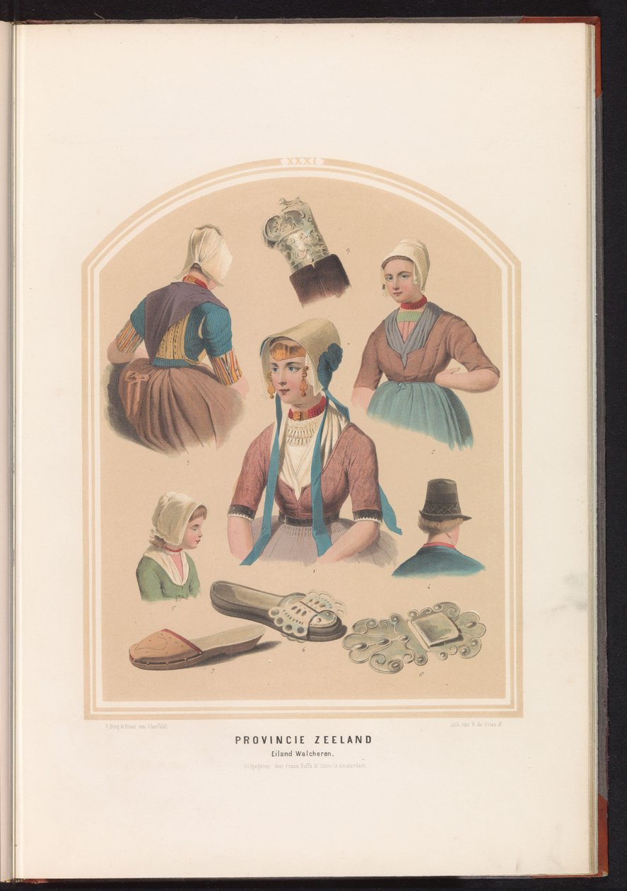 Traje tradicional de la isla de Walcheren en Zelanda, 1857 Provincia de Zelanda. Isla de Walcheren / XXXI (título sobre objeto) de Ruurt de Vries