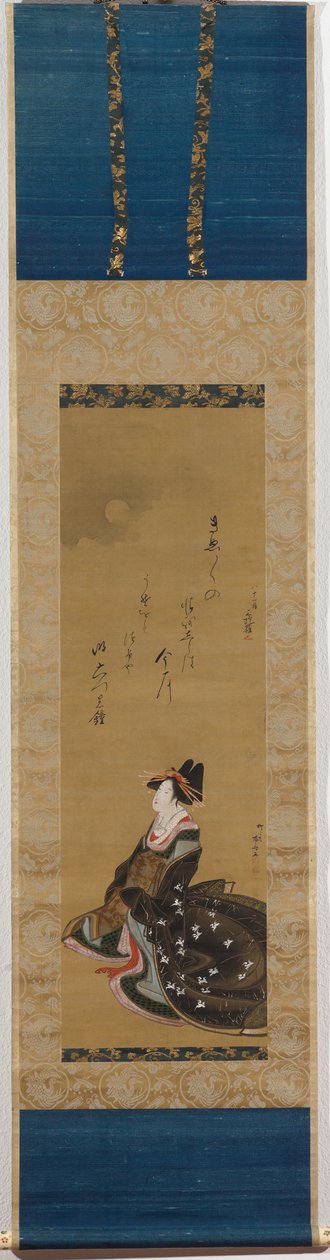 Cortesana sentada contemplando la luna llena de Ryuryukyo Shinsai