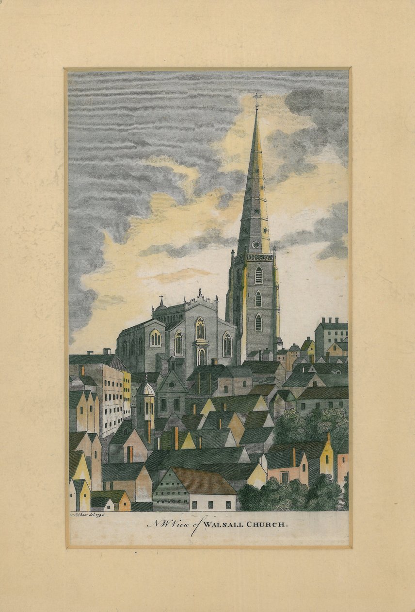 Vista noroeste de la iglesia de Walsall, 1794 de S. Shaw