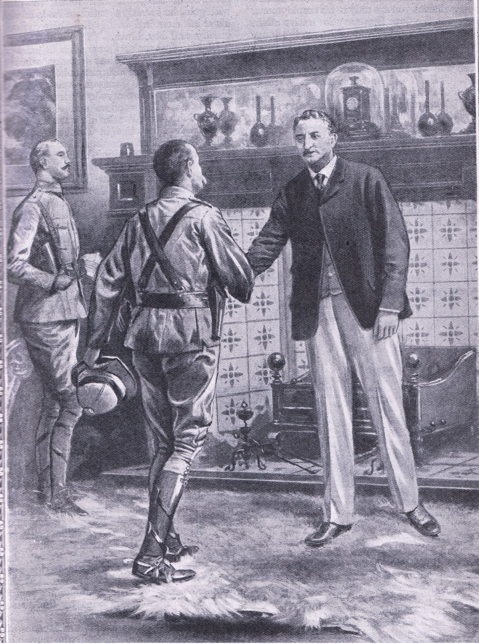 Cuando Kimberley fue liberado por French. General French y Cecil Rhodes (ilustración de Cassells Romance of Famous Lives, c.1940) de S. Begg