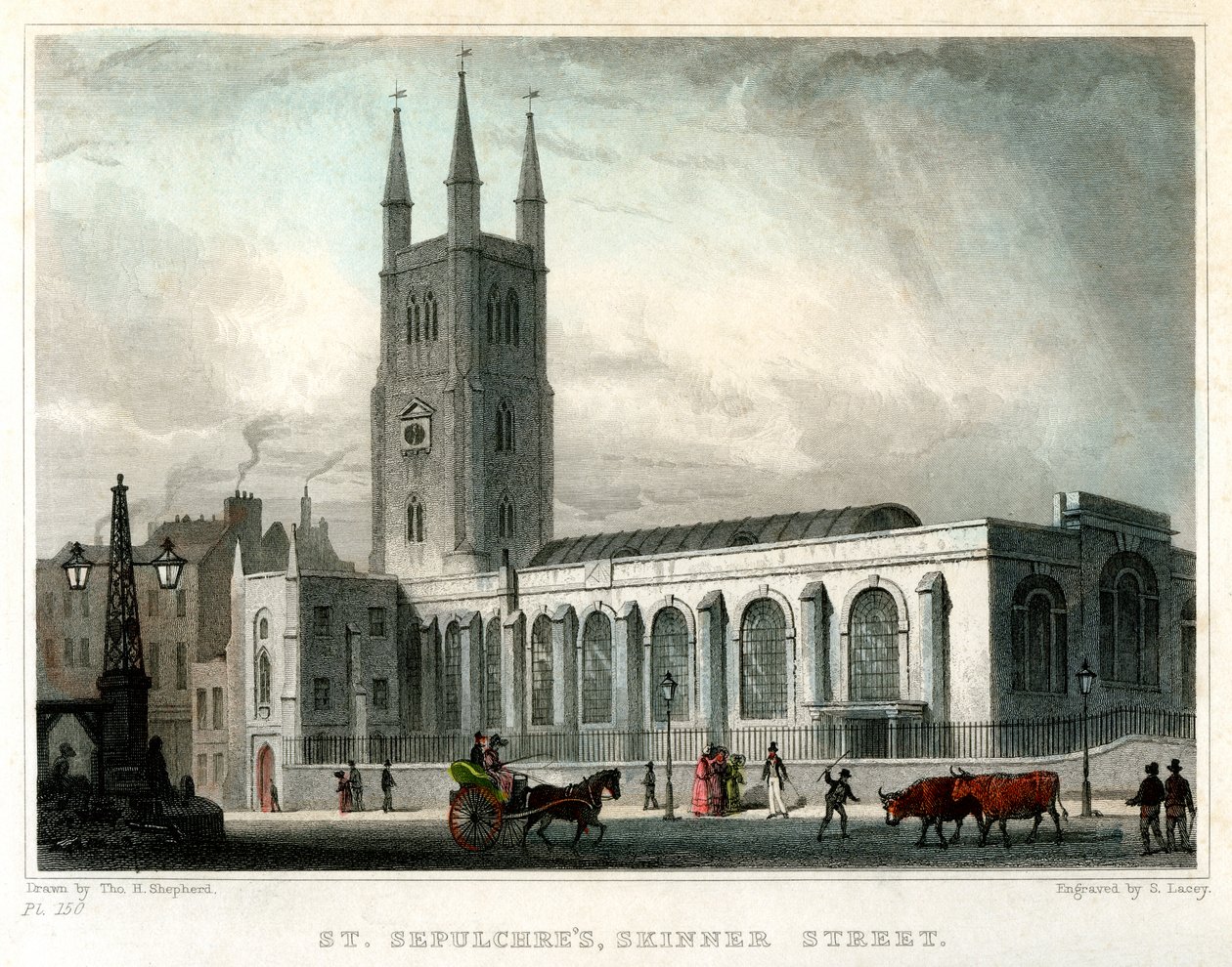 Iglesia de San Sepulcro, Skinner Street, Ciudad de Londres, c1830 de S. Lacey