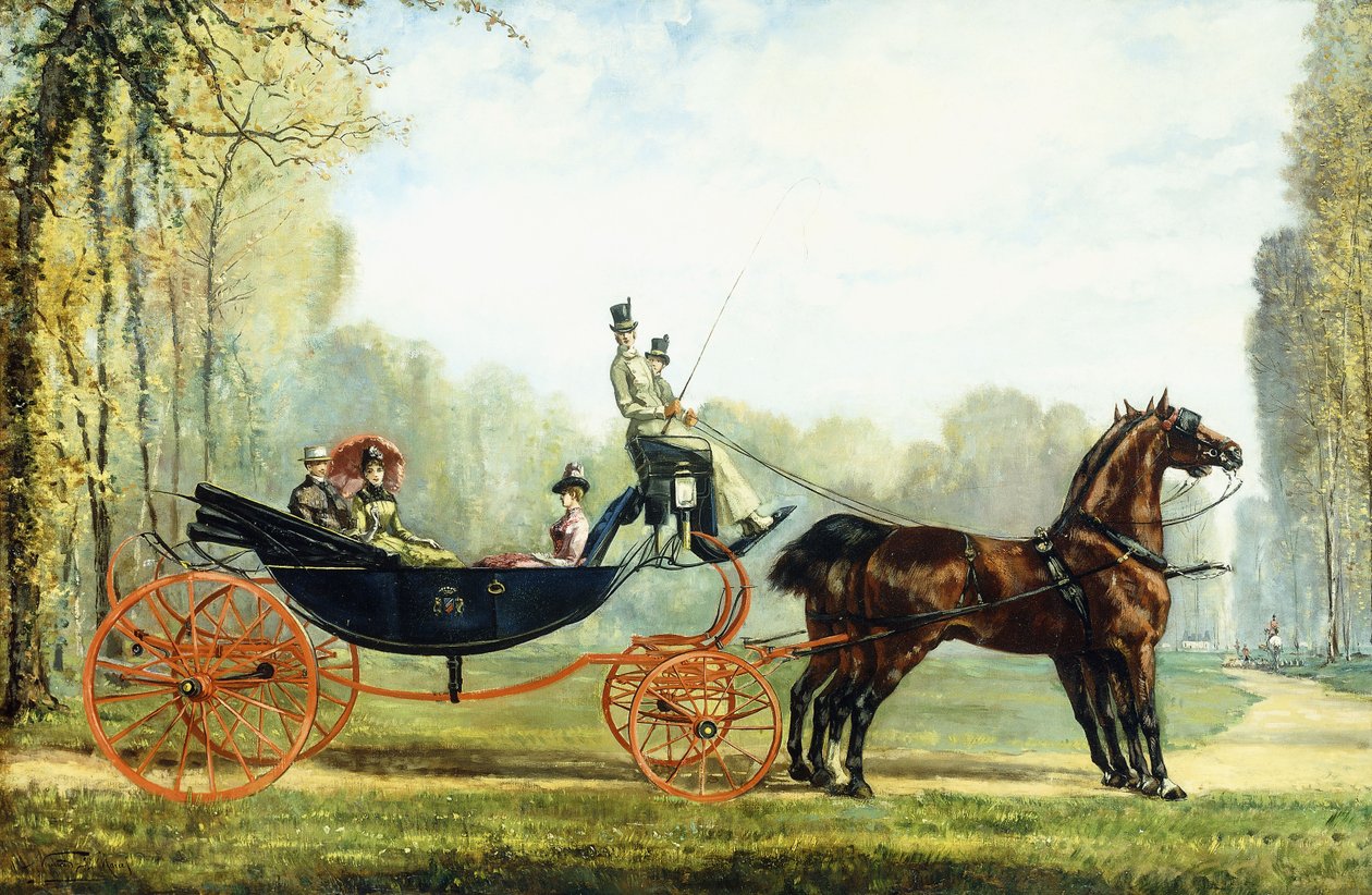 Carruaje Tirado por Caballos en un Parque con una Caza al Fondo de S. Normand