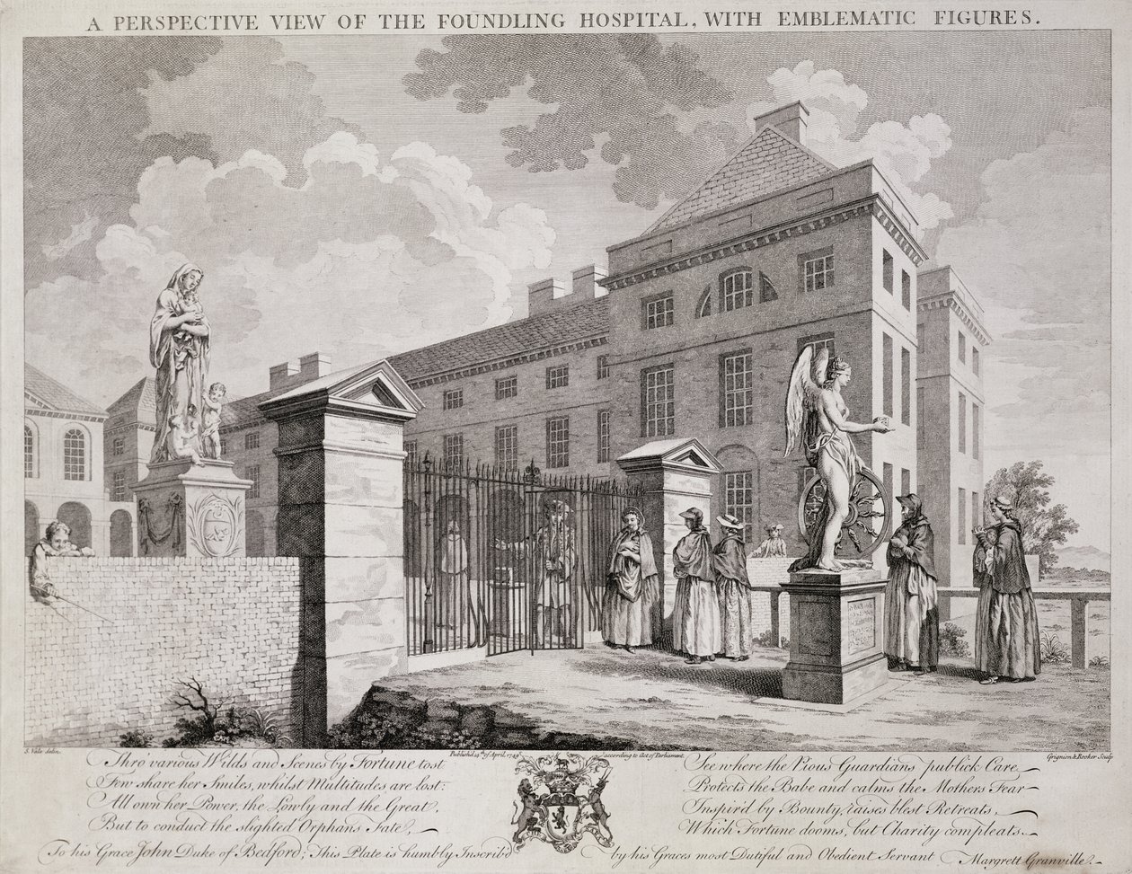 Vista Perspectiva del Hospital Foundling con Figuras Emblemáticas, 1749 de S. Vale