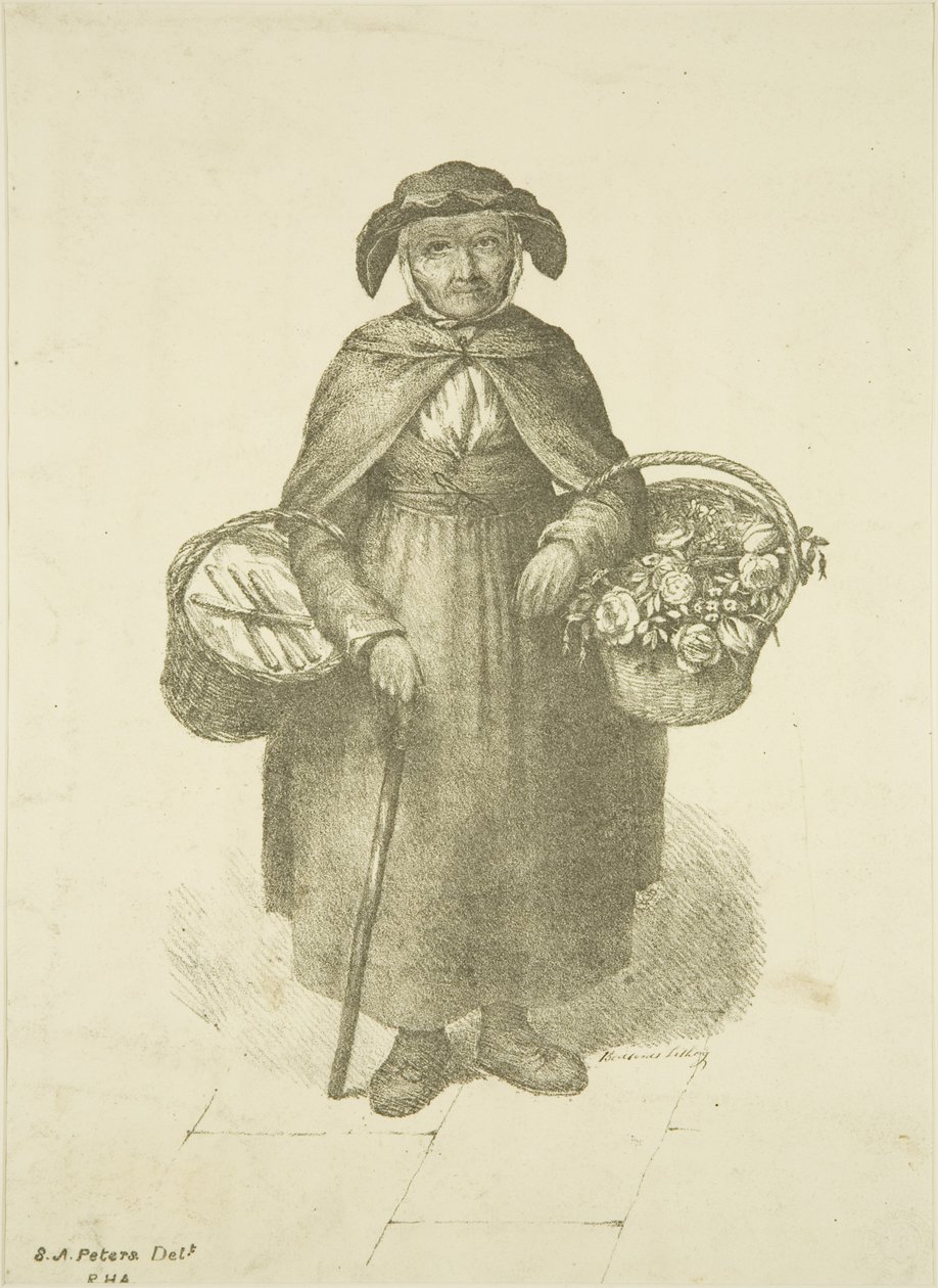 Vendedora de flores de Old Kingswood, c.1828 de S. or D. A. Peters