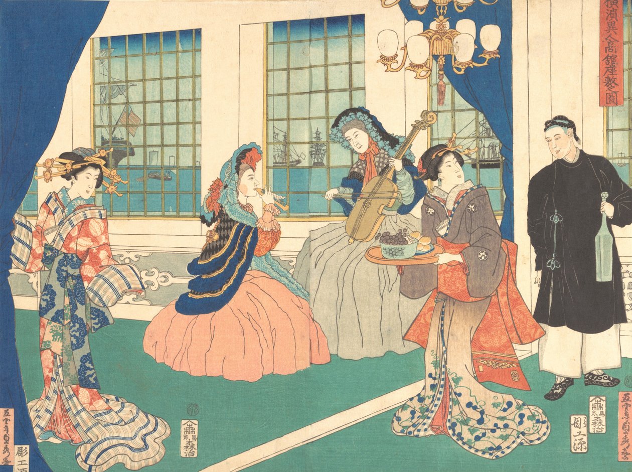 Sala de Estar de un Establecimiento Comercial Extranjero en Yokohama, 9º mes, 1861 de Sadahide Utagawa