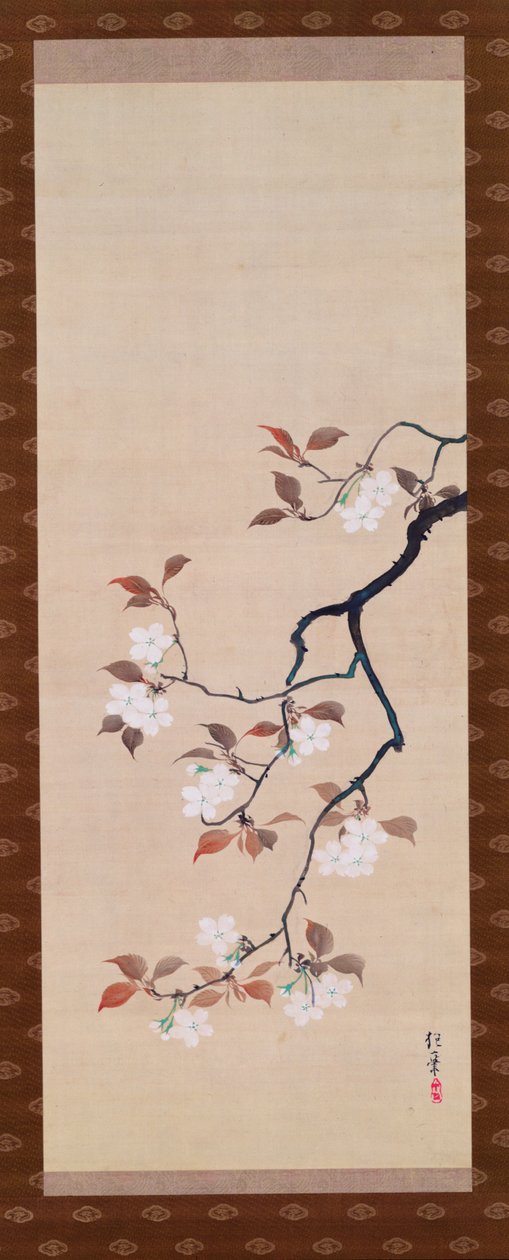 Pergamino Colgante que Representa Flores de Cerezo, de un Tríptico de las Tres Estaciones, Japonés, principios del siglo XIX de Sakai Hoitsu