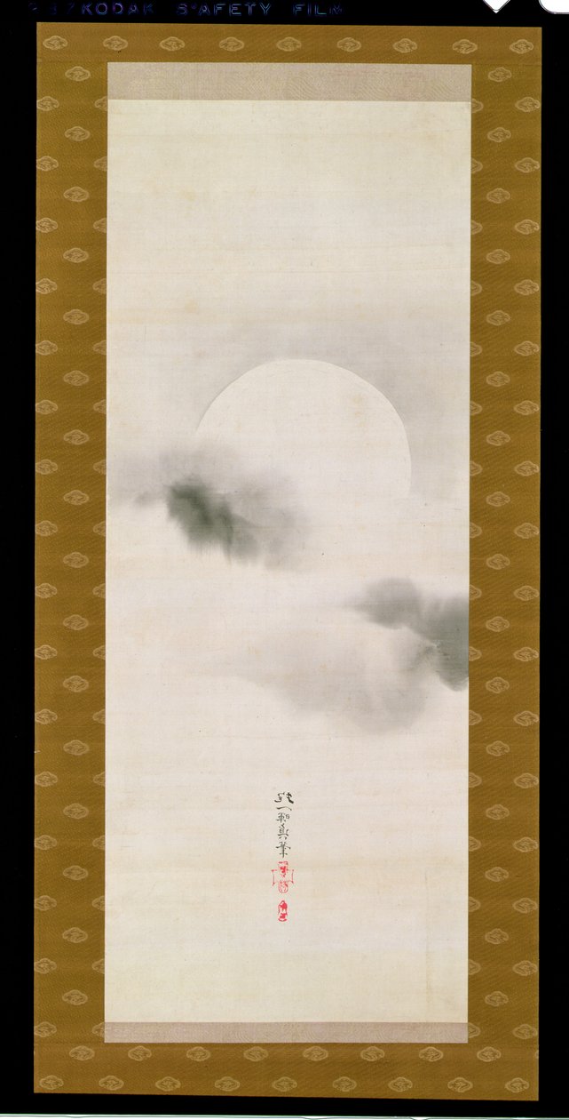 Pergamino Colgante que Representa la Luna Otoñal, de un Tríptico de las Tres Estaciones, Japonés, principios del siglo XIX de Sakai Hoitsu