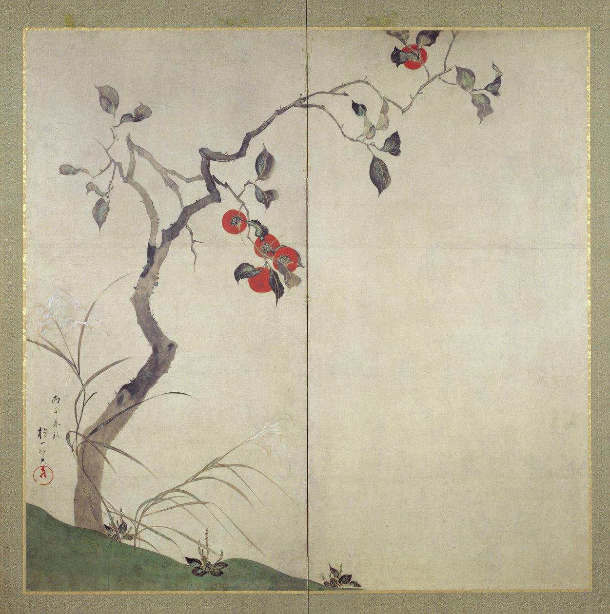 Caqui en el árbol de Sakai Hoitsu
