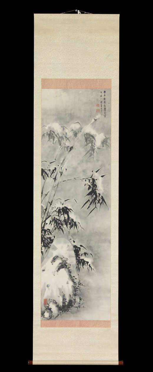 Bambú y roca en la nieve de Sakaki Hyakusen