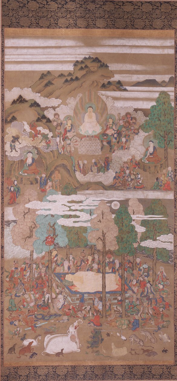 Muerte del Buda Sakyamuni (tinta, color y oro sobre seda) de Sakon Sadatsuna