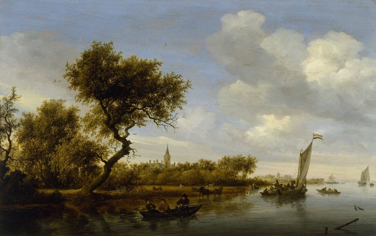 Paisaje fluvial con una iglesia a lo lejos de Salomon van Ruisdael or Ruysdael