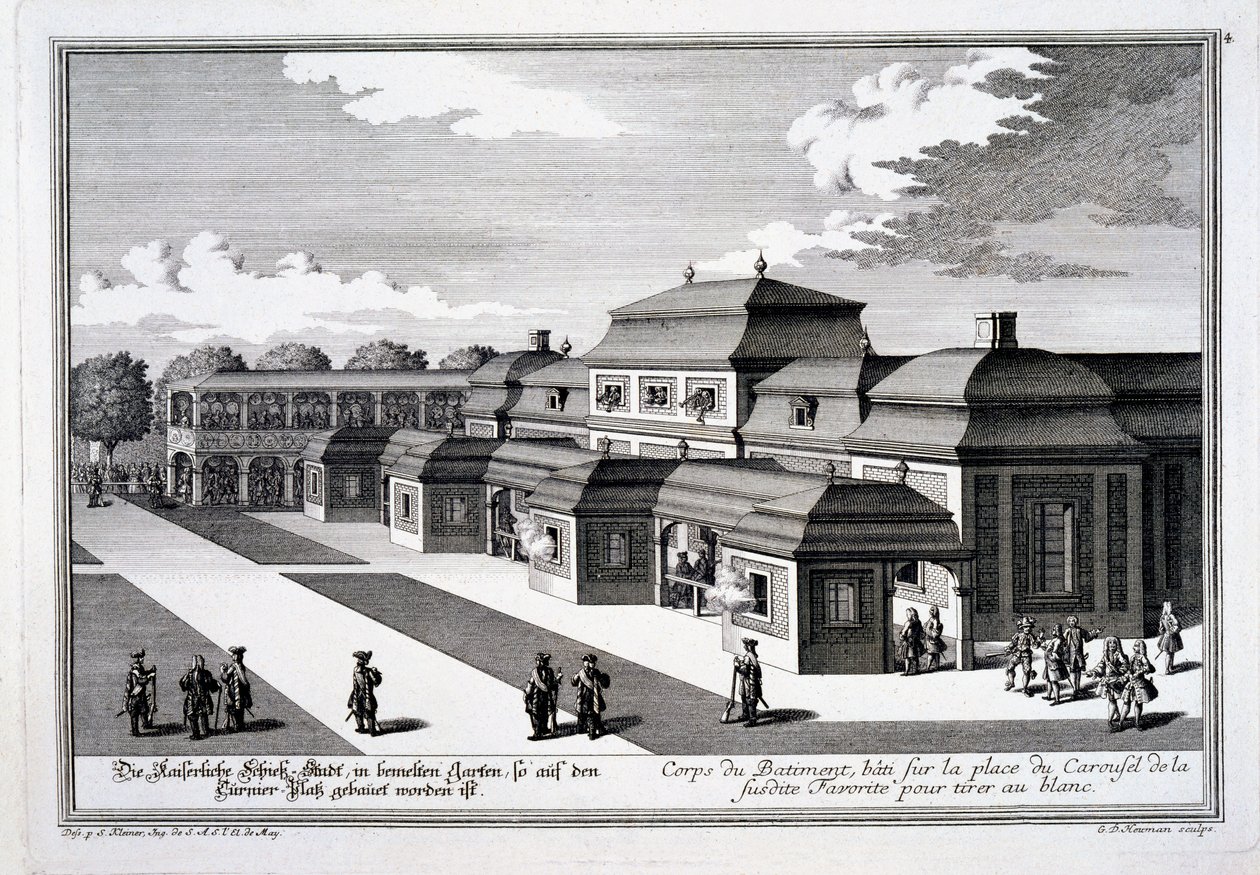 Campo de tiro construido en la Place du Carousel para el Palacio del Príncipe, Viena, de 
