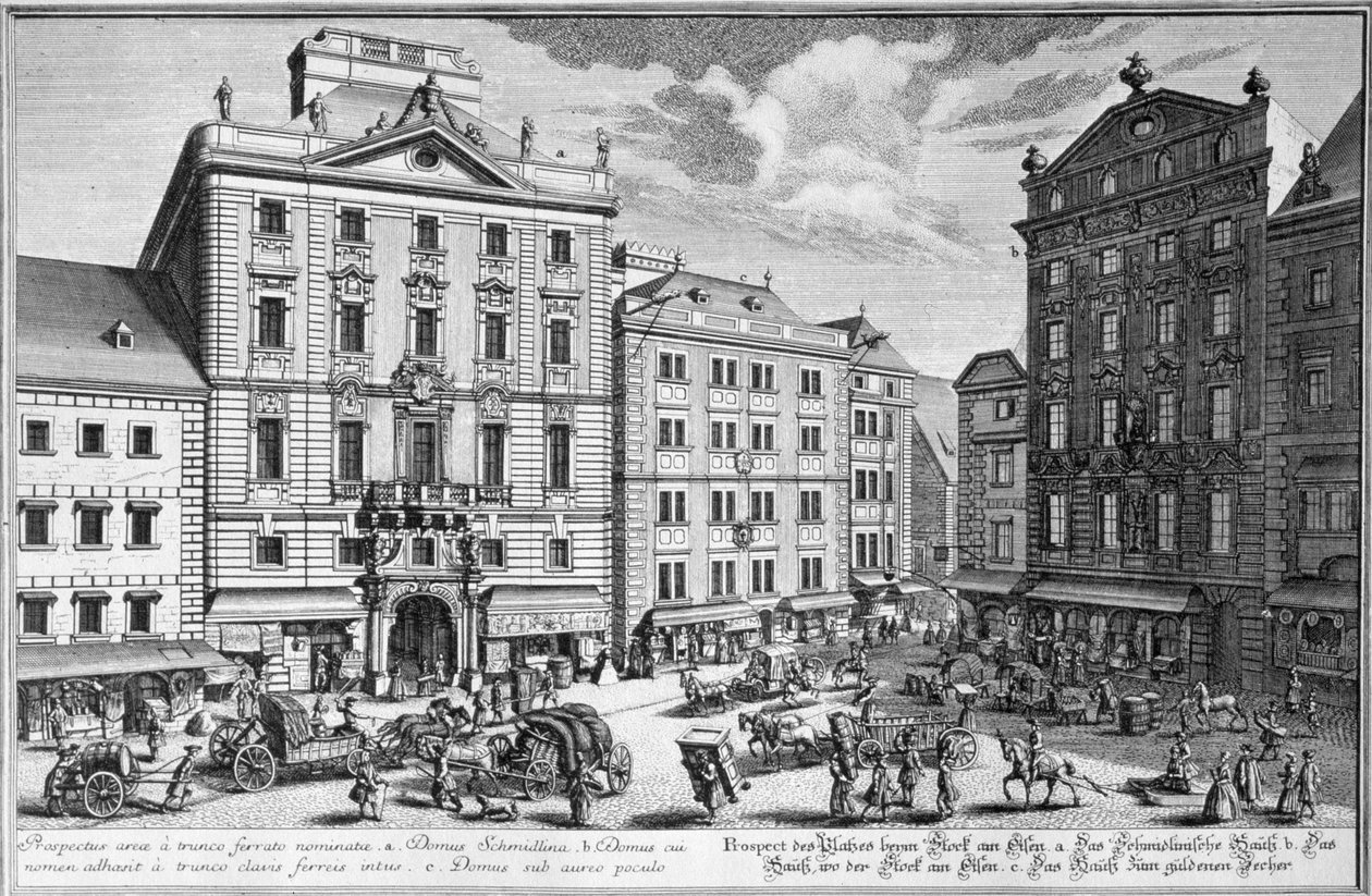 Vista de Stock-im-Eisen-Platz, Viena grabada por Karl Remshard (1678-1735) de Salomon Kleiner
