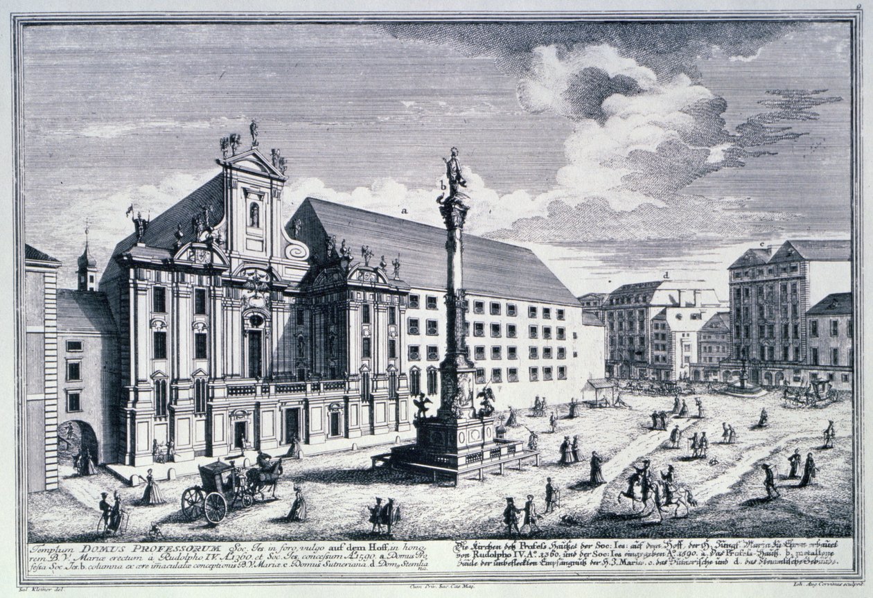 Vista de la plaza Am Hof mostrando la Mariensäule o Columna de Nuestra Señora grabada por Johann-August Corvinus (1683-1738) de Salomon after Kleiner